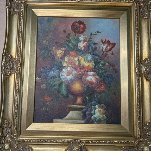 Signed StIll Life Oil Painting with Original Gold Frame and Backing - Picture 2 of 15